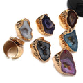 Natural Crystal Agates Window Druzy Rings Gold Plating Crystal Geode Adjustable Natural Stone Rings