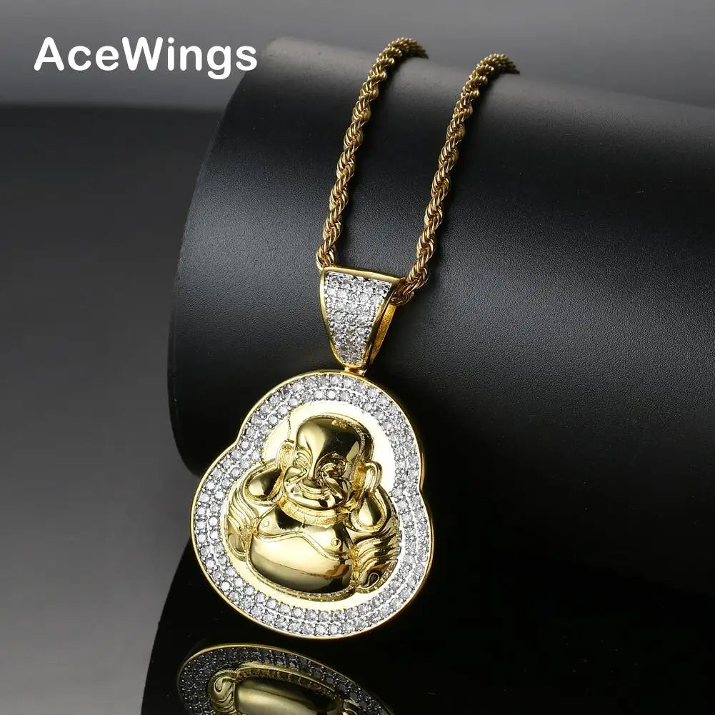 CN016 Bling Bling Hip Hop Brass  Pendant Gold Color Plated Micro Pave AAA Cubic Zircon Necklace Jewelry for Men