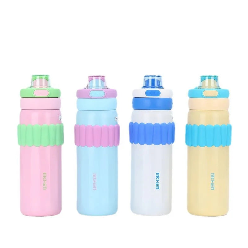 New 316 Stainless Steel Vacuum Kettle With Cup Sleeve Spring Sports Kettle Outdoor Portable Straw Water Bottle Business Cup