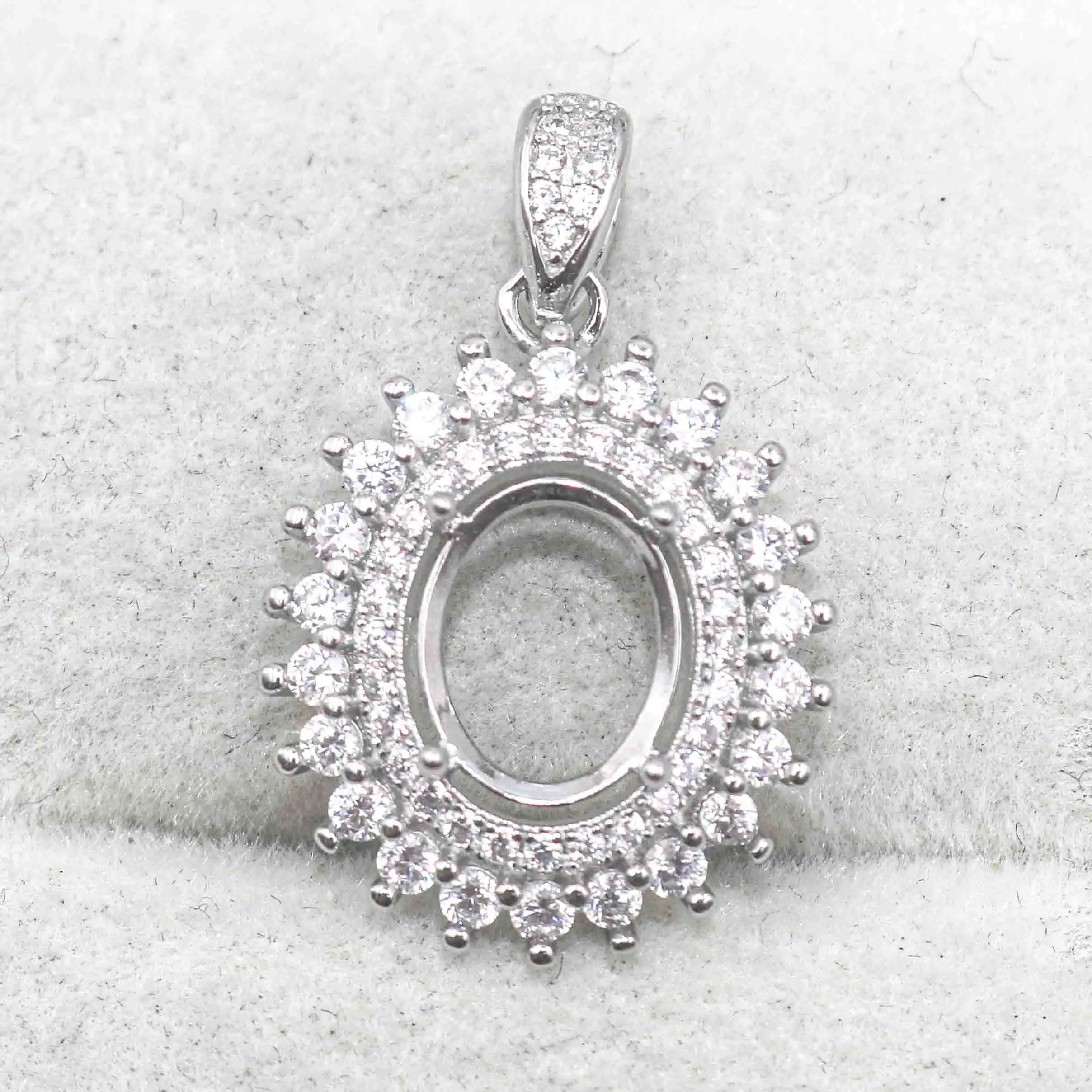 Sterling Silver 7*9mm Semi Mount Pendant Empty Frame Blank Support Setting S925 Base Holder Without Center Stone for DIY Inlay