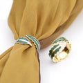 Customized 18K Gold Plated Stainless Steel Scarf Ring Green Leaf Shape Enamel Ring-for Gifts Parties Weddings