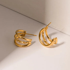 Popular Luxury Irregular Tricyclic Earring Stainless Steel Three Layer Waterproof Earrings for Daily
