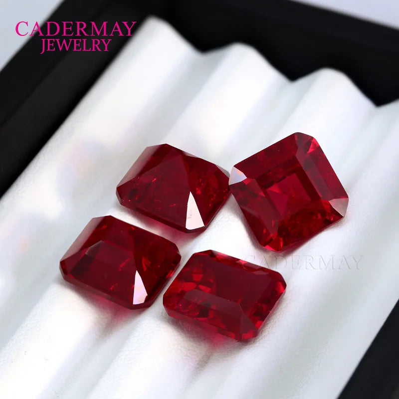 Cadermay Wholesale Beautiful Square Emerald Shaped Lab-Grown Ruby 4*4mm~12*12mm Pigeon Blood Red Ruby Gemstone with Inclusions