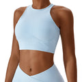 New Fashionable Women Compression High Neck Supportive Stretchy Ribbed Sports Bra