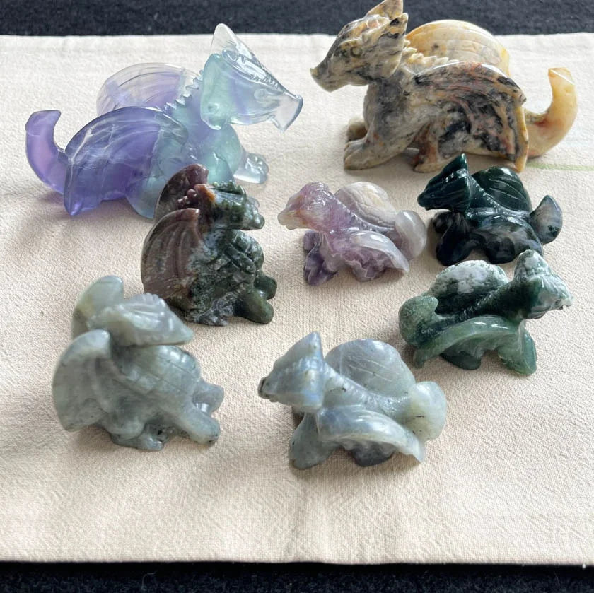Wholesale Natural Gemstone Dragon Statue Healing Stones Quartz Crystal Carving Dragon Home Crystal Decoration