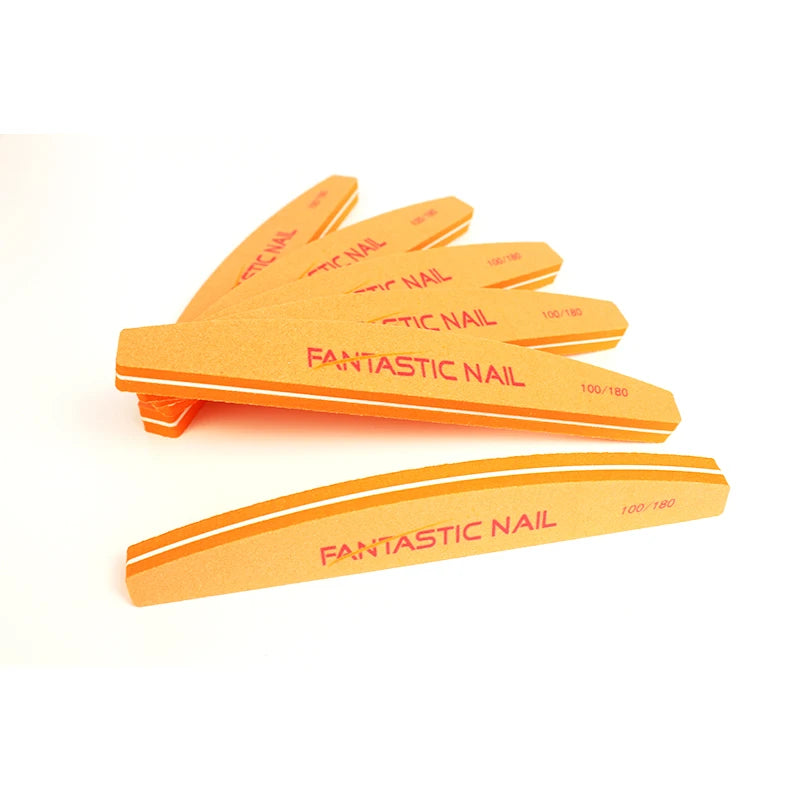 Custom Logo Korean Orange Sponge NailFile Washable 100/180 Grit Half Moon Nail File