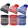 Merry CHRISTMAS Beanie Jacquard Warm Knit Beanies Hats Neck Warmer for Women Men
