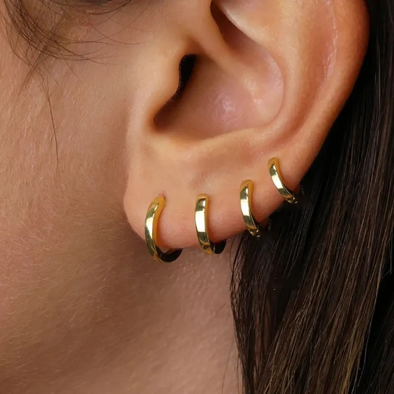 18K Gold Plated Ins Style Simple Smooth Ear Buckle Set Non-Fading Geometric Copper Hoop Earrings for Women Hoop Earrings Set