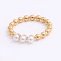 18k Gold Plated Stainless Steel Women Fashion Dainty Luxury Jewelry Small Beaded Ball Freshwater Pearl Ring