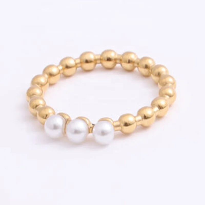 18k Gold Plated Stainless Steel Women Fashion Dainty Luxury Jewelry Small Beaded Ball Freshwater Pearl Ring