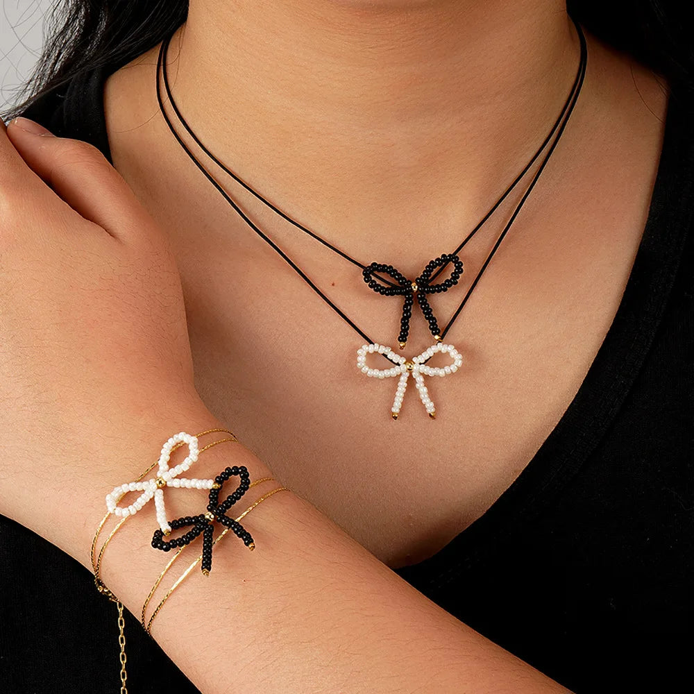 Hot Selling Fashion Unique Double Circle Bow Bracelet Sweet Luxury Seed Bead Bracelet for Women
