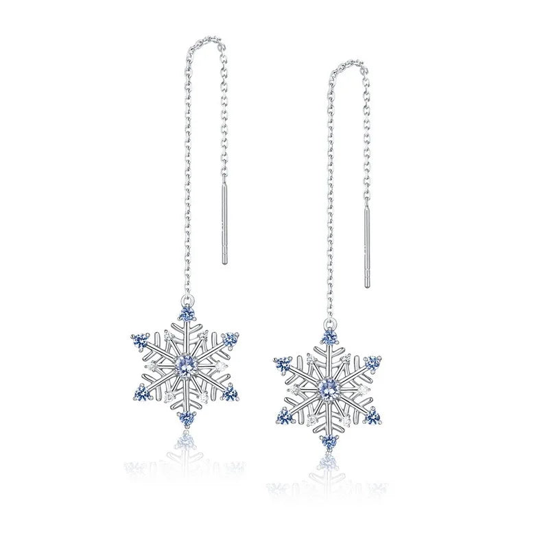 Wholesale Luxury 925 Sterling Silver Blue Zirconia Rhinestone Snowflake Earrings New Cute Style for Weddings Parties or Gifts