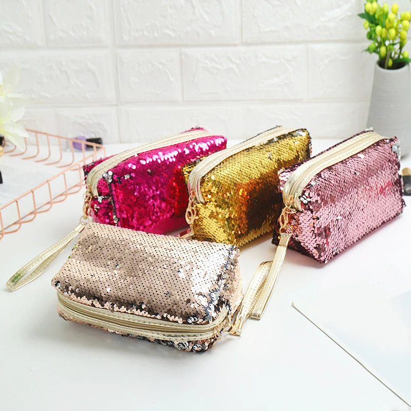 New Fashion Glitter Sequin Fish Scale Make up Bag Ladies Girl Storage Pouch Travel Casual Zipper Cosmetic Cases Wash Bag