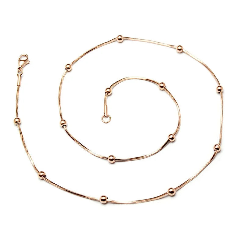 316L Stainless Steel IP PVD 18K Gold Plated 1MM Wide Square Snake Bead Chain Necklace Titanium Steel Bead Snake Chain Necklace