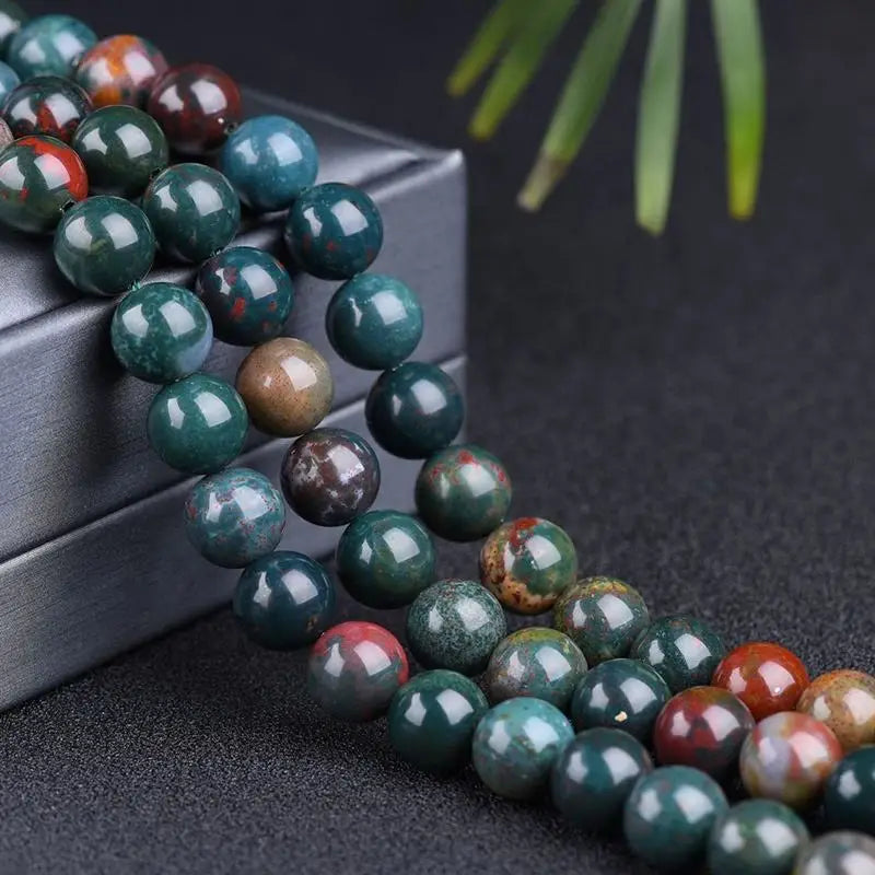 Factory Price Natural Chicken Blood Stone Round Gem Beads Green Blood Stone Round Beads for Jewelry Making DIY