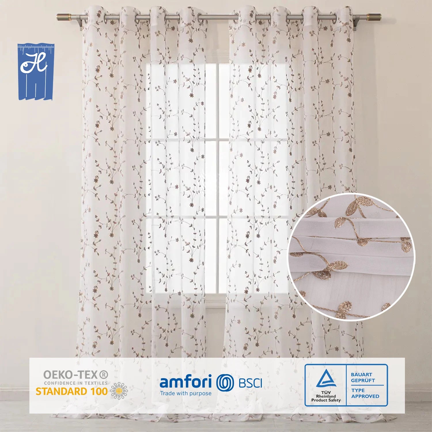 Wholesale Pastoral Leaves Embroidered Sheer Voile Drapes Window Curtains Valances for Living Room Tulle Window Curtain Rideau