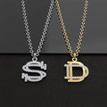 Men's/Women's Stainless Steel Link Chain Necklace Choker a to Z Initial Letter Rhinestone Diamond Accent