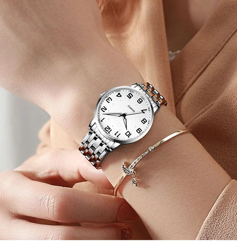 Wholesale Fashionable Stainless Steel Quartz Watches for Couples Waterproof Luminous Wristwatch Leather Glow Calendar Function