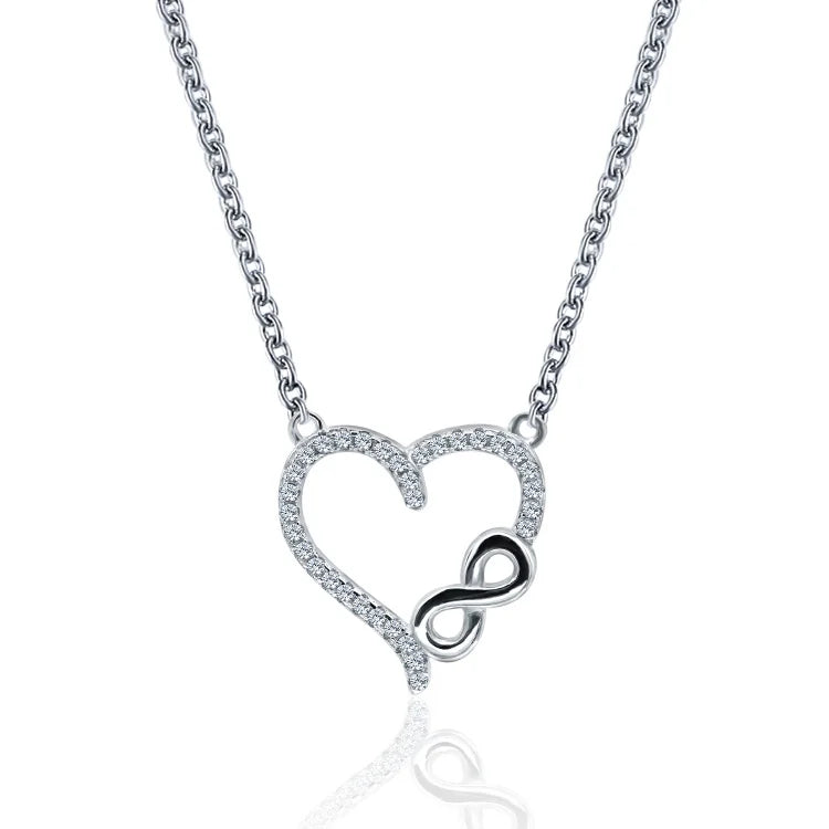 POLIVA 925 Sterling Silver Infinity Love Heart Necklace Simple Design White Gold Plated with Vintage Style Zircon for Weddings