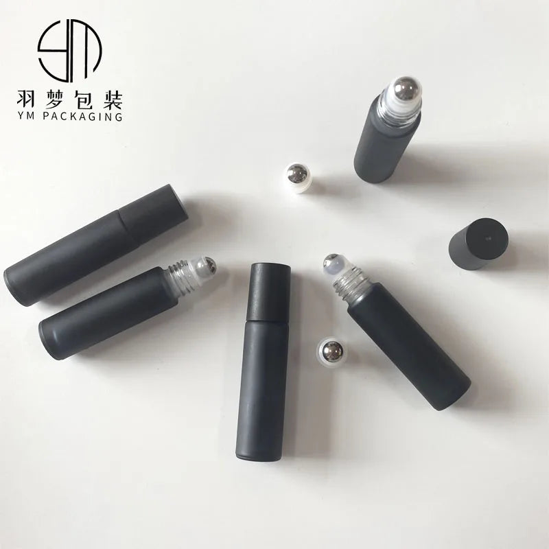 China Suppliers Portable Perfume Rollerball Bottles Stainless Steel Ball With Black Cap