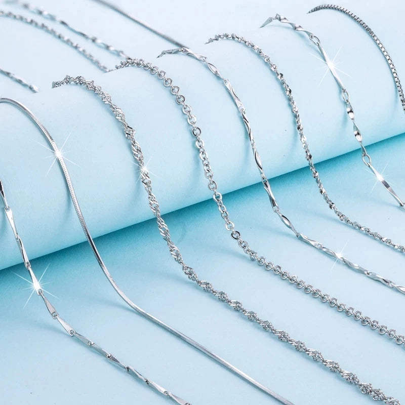 100% 925 Sterling Silver Box Snake Chain Necklaces for Woman Choker Jewelry Golden/Rose Gold Color