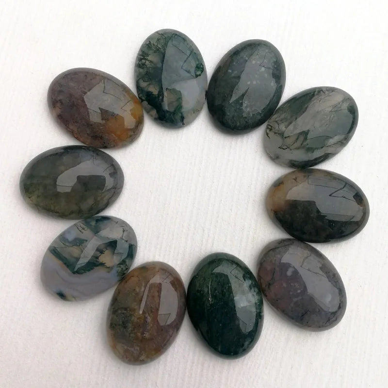 Huiying 25*18mm Oval Flat Oval Moss Agate Cabochon Gemstone Crafts