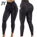 JY Yoga Leggings with Pockets for Women Cross Waist V-Waist Scrunch Butt Lifting Leggings Camouflage Gym Fitness Workout Pants