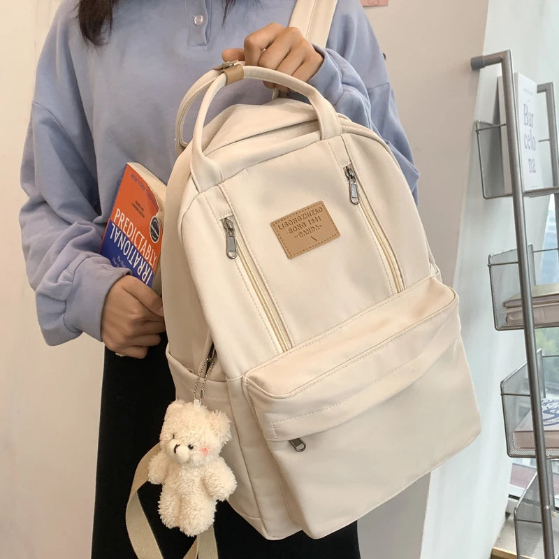Multi Function Double Zipper Women Backpack Teenager Girls Laptop Backpack Student Shoulder Bag Korean Style Schoolbag