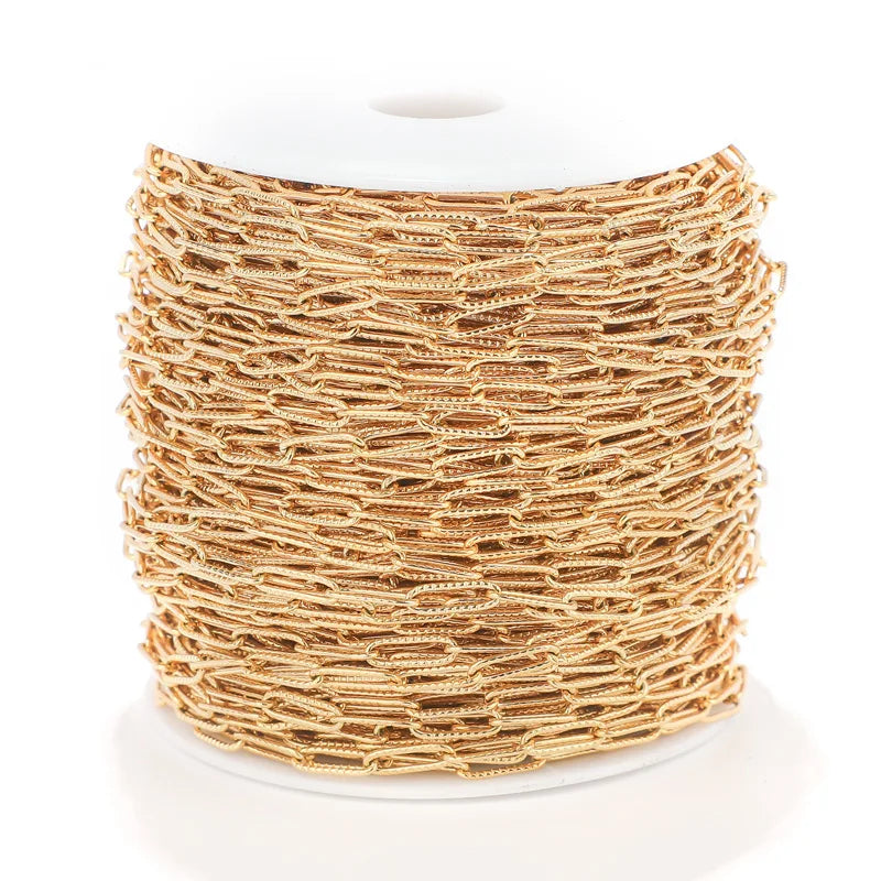 5Meters/Roll 4mm Wide Stainless Steel Round Flat Rectangle Chain Link Women Paper Clip Paperclip Link Chain Necklace