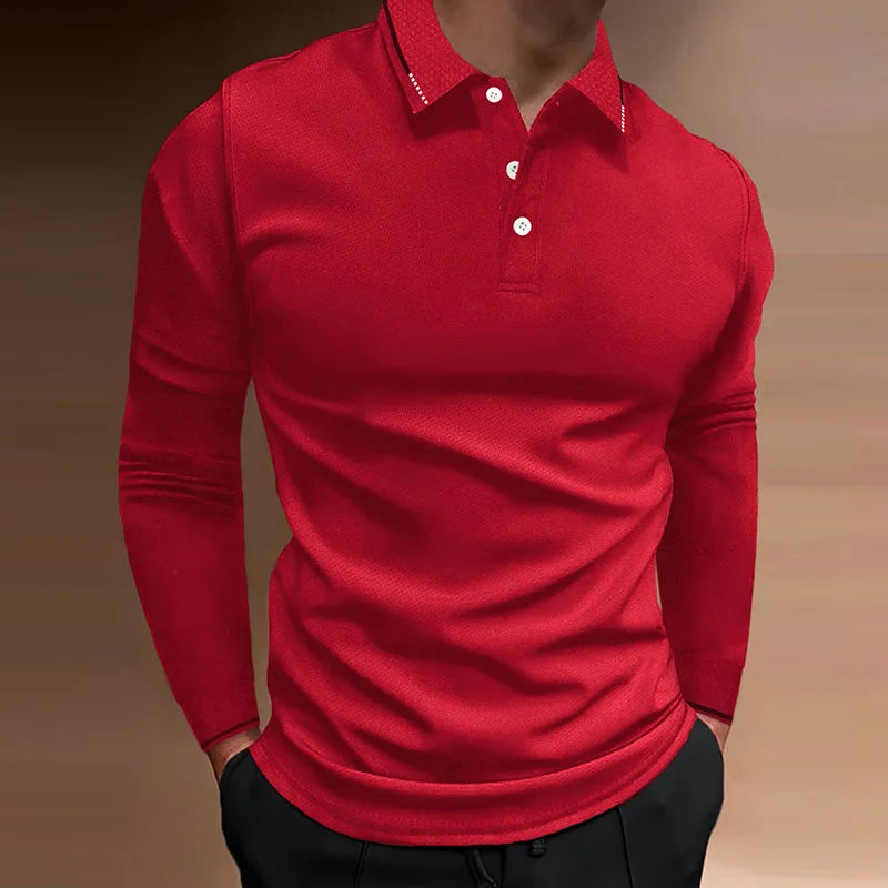 RNSHANGER Men's Spring and Autumn Casual Breathable Comfortable Polo Shirt Fashion Men Business Long Sleeve Polo Shirts