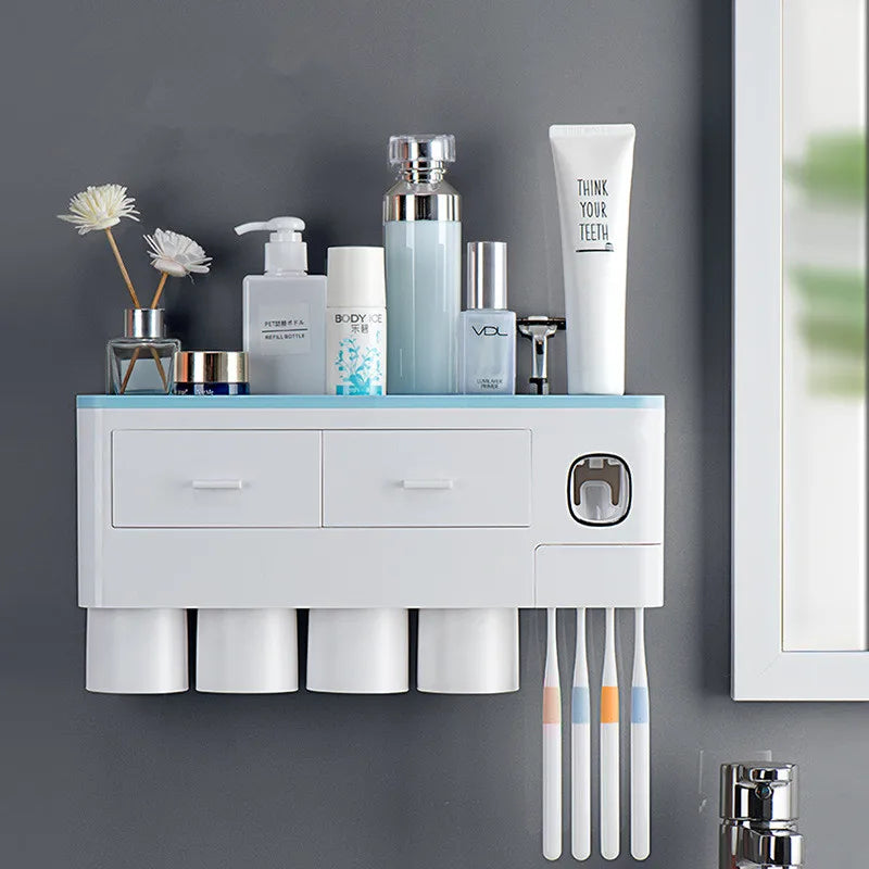 Home Multifunctional Plastic Automatic Toothpaste Dispenser Wall Mounted Toothbrush Holder