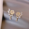 AA00208 Wholesale Delicate Shell Flower Earrings Water Drop Small Zircon Tassel Stud Earrings Shinny Crystal Women Jewelry