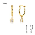 FUAMAY 2021 Gold-Plated 925 Sterling Silver Drop Earrings for Women Square Diamond Brand Fashion Accessories for Wedding & Party
