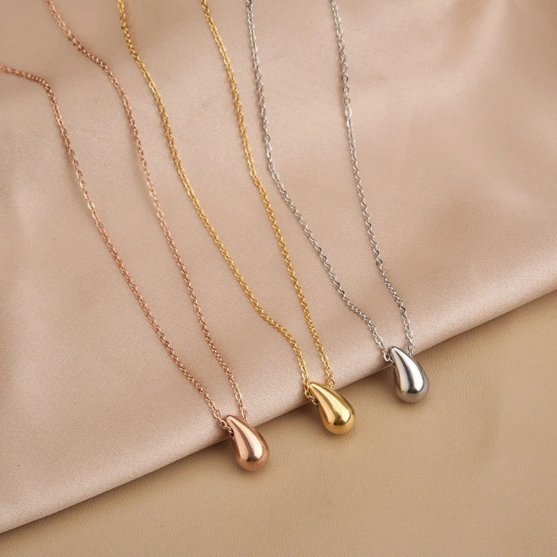 HOVANCI Minimalist Stainless Steel Gold Waterdrop Pendant Necklace for Women Classic Exquisite Metal Neck Jewelry