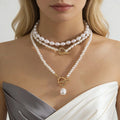 3Pcs/Set Trendy Stackable Irregular Beads Pendant Imitated Pearl Necklace for Women Fashion Lady Choker Accessories Jewelry Gift