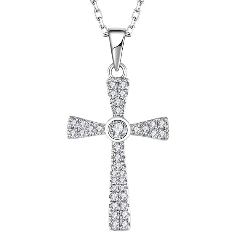 Rhodium Plating CZ Pave Diamond Gemstones Religious Crucifix Fully Iced Out Jesus Silver 925 Cross Pendant Necklace for Women