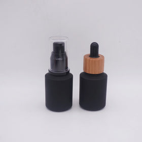 Oblique Shoulder Frosted Black Glass Dropper Bottle