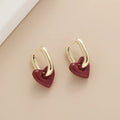 18K Gold Chunky Hoop Earrings with Love Heart Charm Enamel Red Trendy Copper Huggie Jewelry for Anniversaries