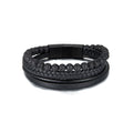 Personalized Men Braided Genuine Leather Bracelet Stainless Steel Jewelry Custom  Multi-strand Leather Bracelets for Man