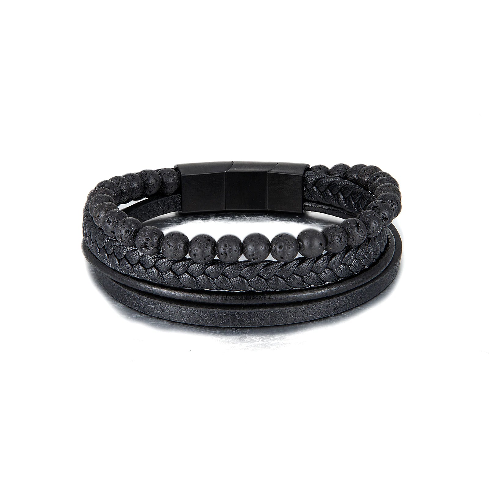 Personalized Men Braided Genuine Leather Bracelet Stainless Steel Jewelry Custom  Multi-strand Leather Bracelets for Man