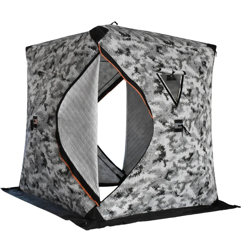 Portable 3-Person Ice Fishing Tent with Fiberglass Pole & 210D Oxford Fabric Insulated Thermal Shelter for Ice Fishing