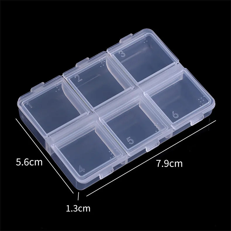 6 Grids Nail Storage Box Empty Acrylic Case Manicure Powder Beads Gem Rhinestones Nail Jewelry Container DIY Nails Empty Box