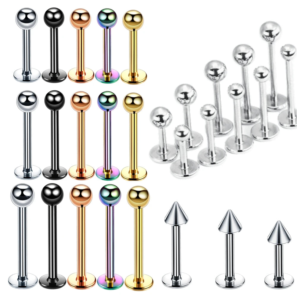 316L Surgical Steel Externally Threaded Labret Lip Stud Ear Cartilage Tragus Piercing Ball&Cone Lobe Earrings Body Jewelry