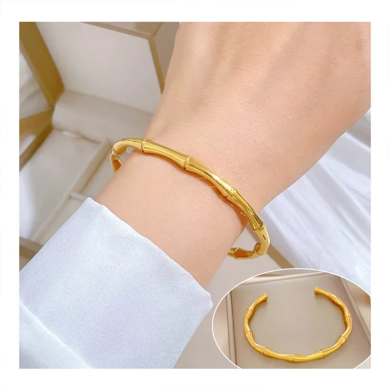 High End Stainless Steel Gold Plated Polishing All-match Fashion Cuff Bangle Bracelet for Women Shiny Jewelry