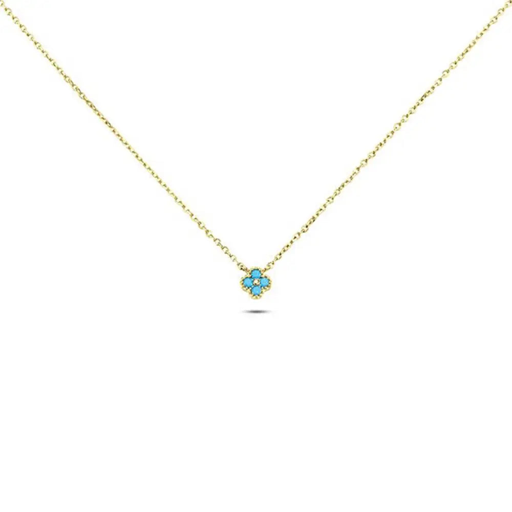 DUYIZHAO Fine Jewelry Necklaces 925 Fashion Simple Silver Petal Clover Necklace Turquoise Diamond Vintage Necklace