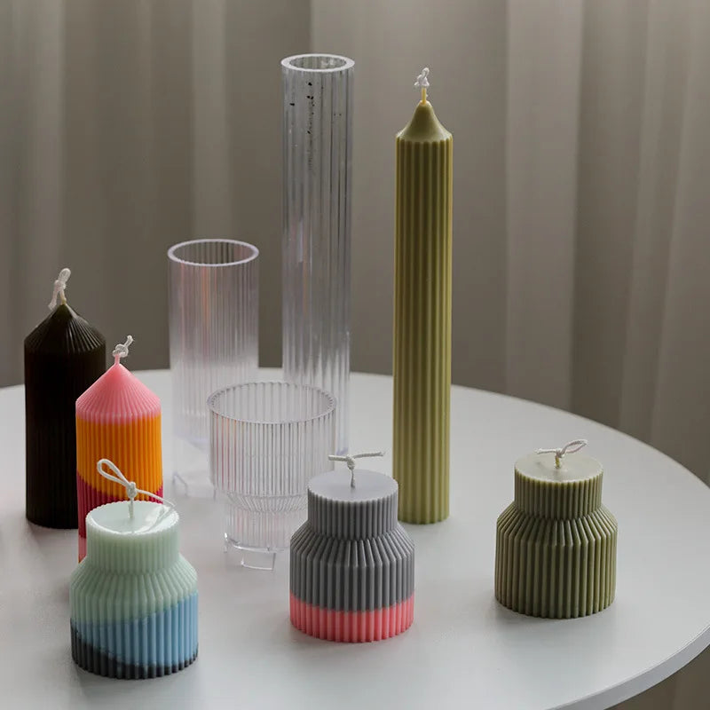 Sculptural Striped Wax Silicone Mould Aesthetic Table Decor Modern Geometric Funky Figure Wax Mold Ribbed Pillar Candle Molds