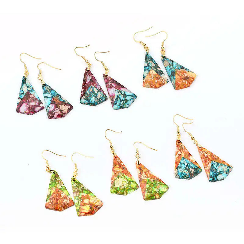 Stainless Steel Gemstone Earrings Gold Plated 18k Jewelry Geometry Earring Hawaii Beach Fashion Gemstone Earrings Chakra Earing