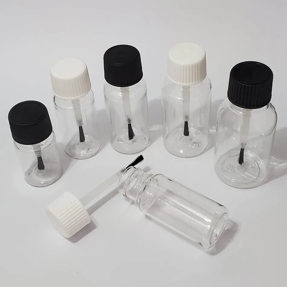 Cosmetic Pack 5ml 10ml 15ml 20ml 30ml Transparent Plastic PET Brush Bottle for Essential Oil Dispensing Small Sample Nail Polish