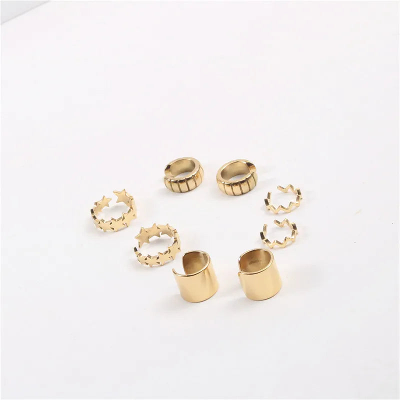 New Trendy Earring 18K Gold Plated Star Plain Cuff Earring Stainless Steel Earrings