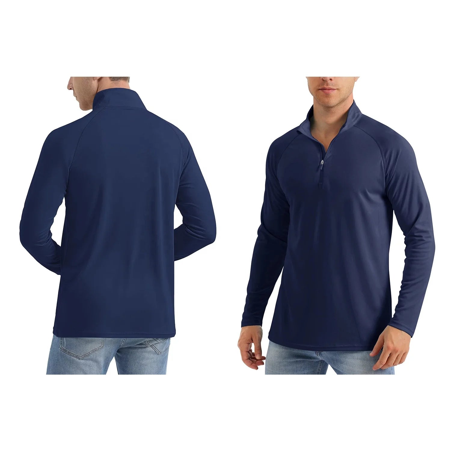 Custom Embroidered Solid Spring Windbreaker Long Sleeve Quarter Zip Collar Pullover Quick Dry Sweatshirt with Digital Printing
